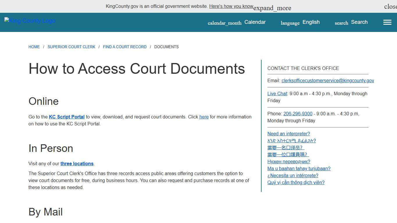 How to Access Court Documents - King County, Washington